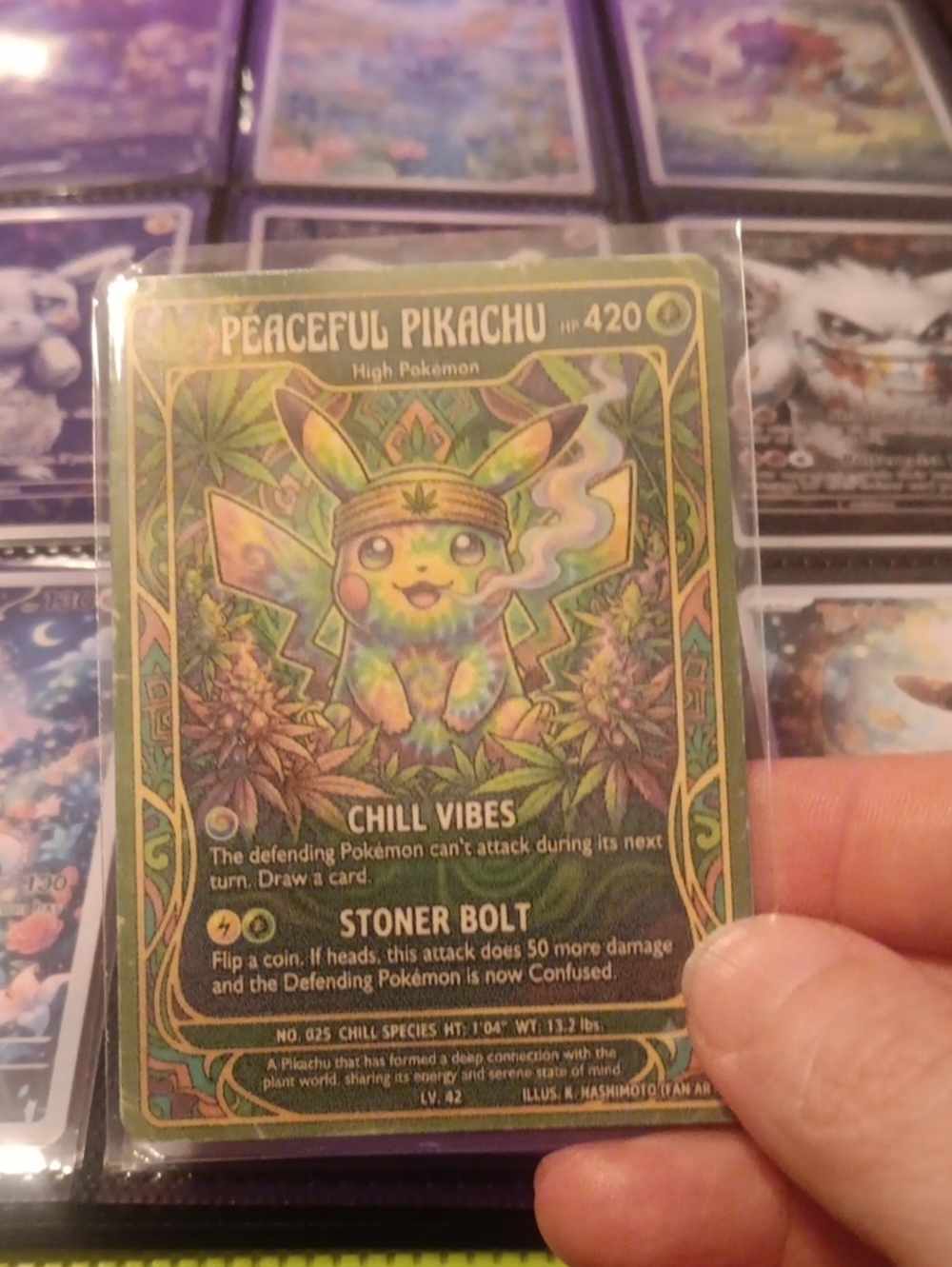 Peaceful Pikachu Collectible Card - Green Holographic Design